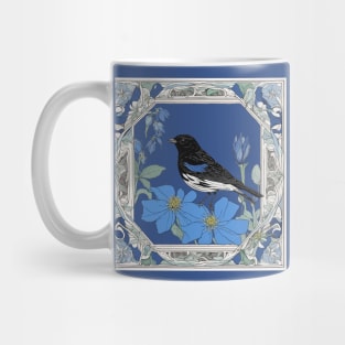 Lark Bunting And Colorado Blue Columbine In Decorative Border Mug